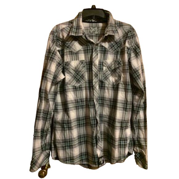Wrangler Men's XL Rock 47 Western Snap Shirt Black White & Green - Picture 1 of 9